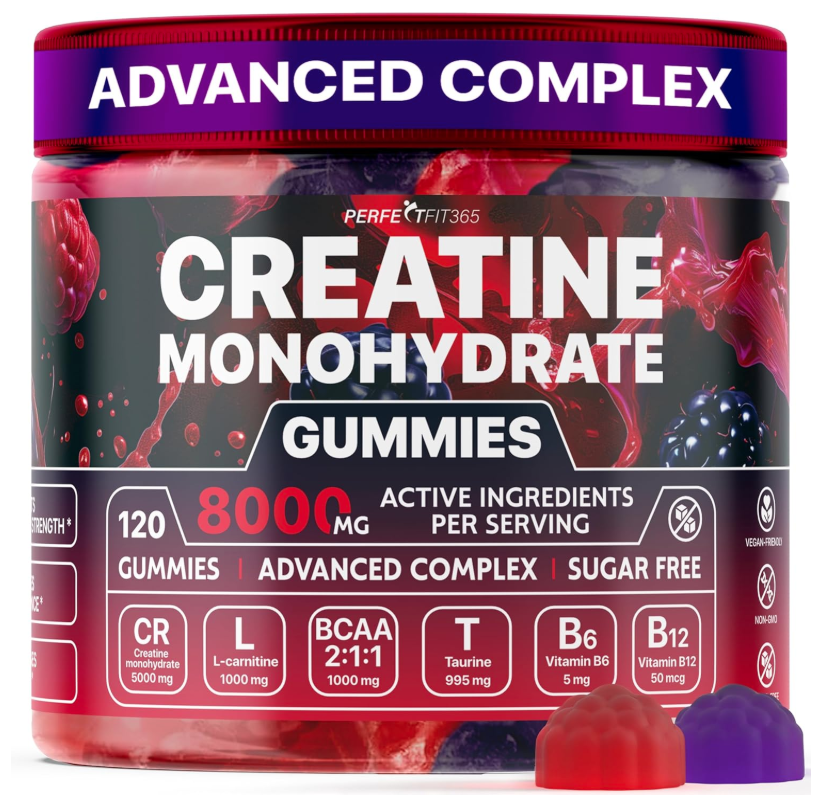 Creatine Monohydrate Gummies Complex 8000mg – Raspberry & Blackberry Flavored Pre-Workout Supplement