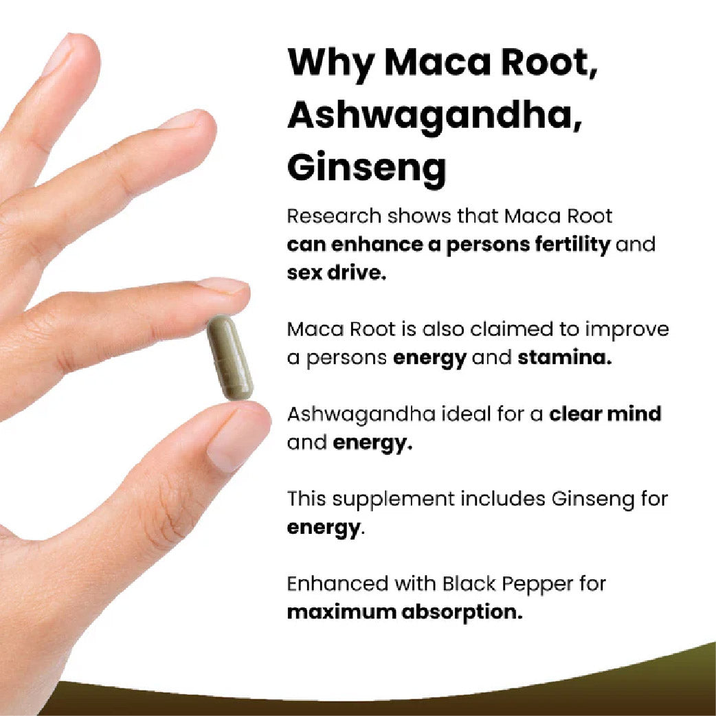 Maca Root, Ashwagandha, Ginseng Capsules