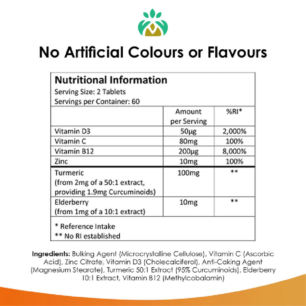 Immune Complex with Vitamins, Zinc, Turmeric, Elderberry Tablets