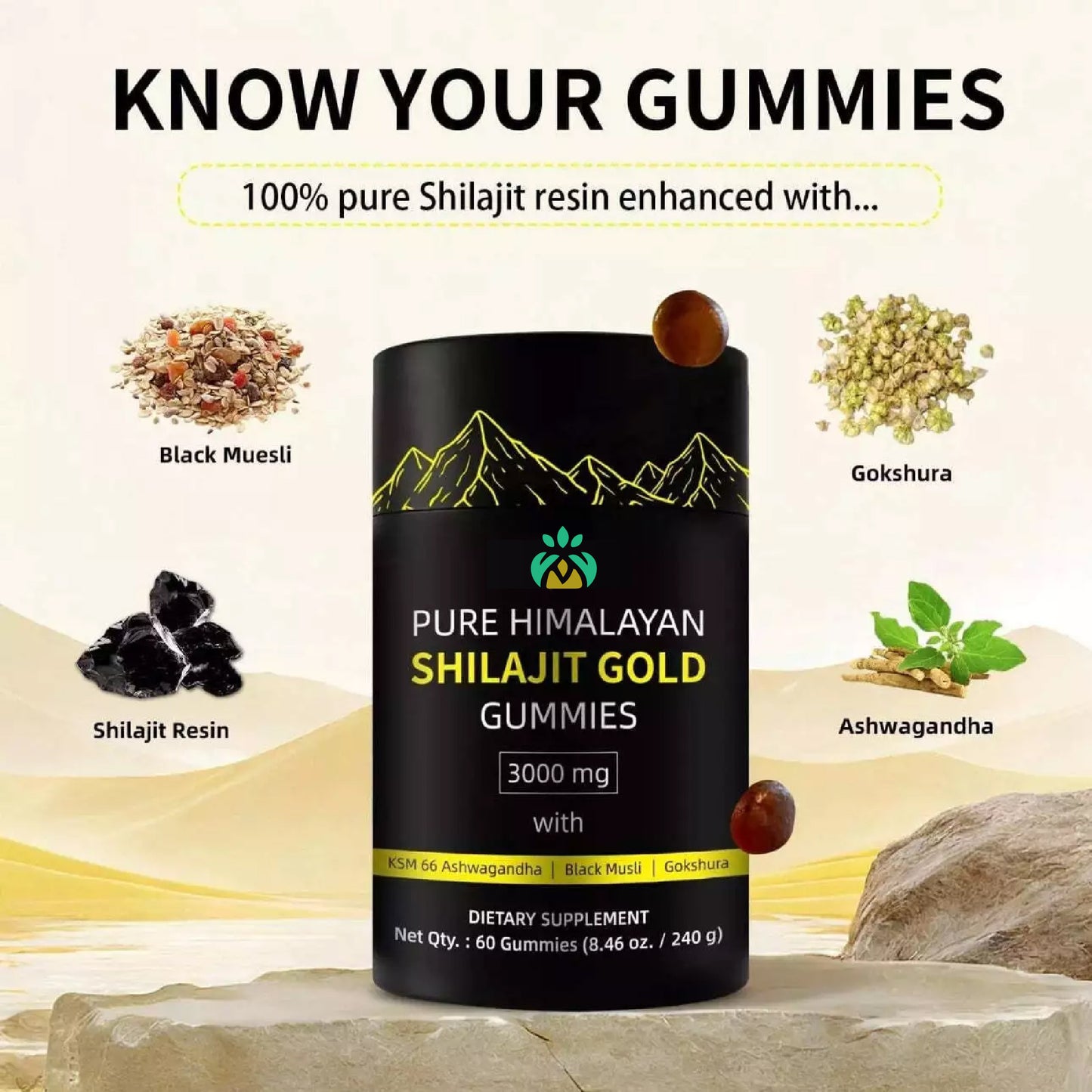 Himalayan Shilajit GOLD Gummies, Organic, Extremely Potent 3000 mg, Fulvic Acid