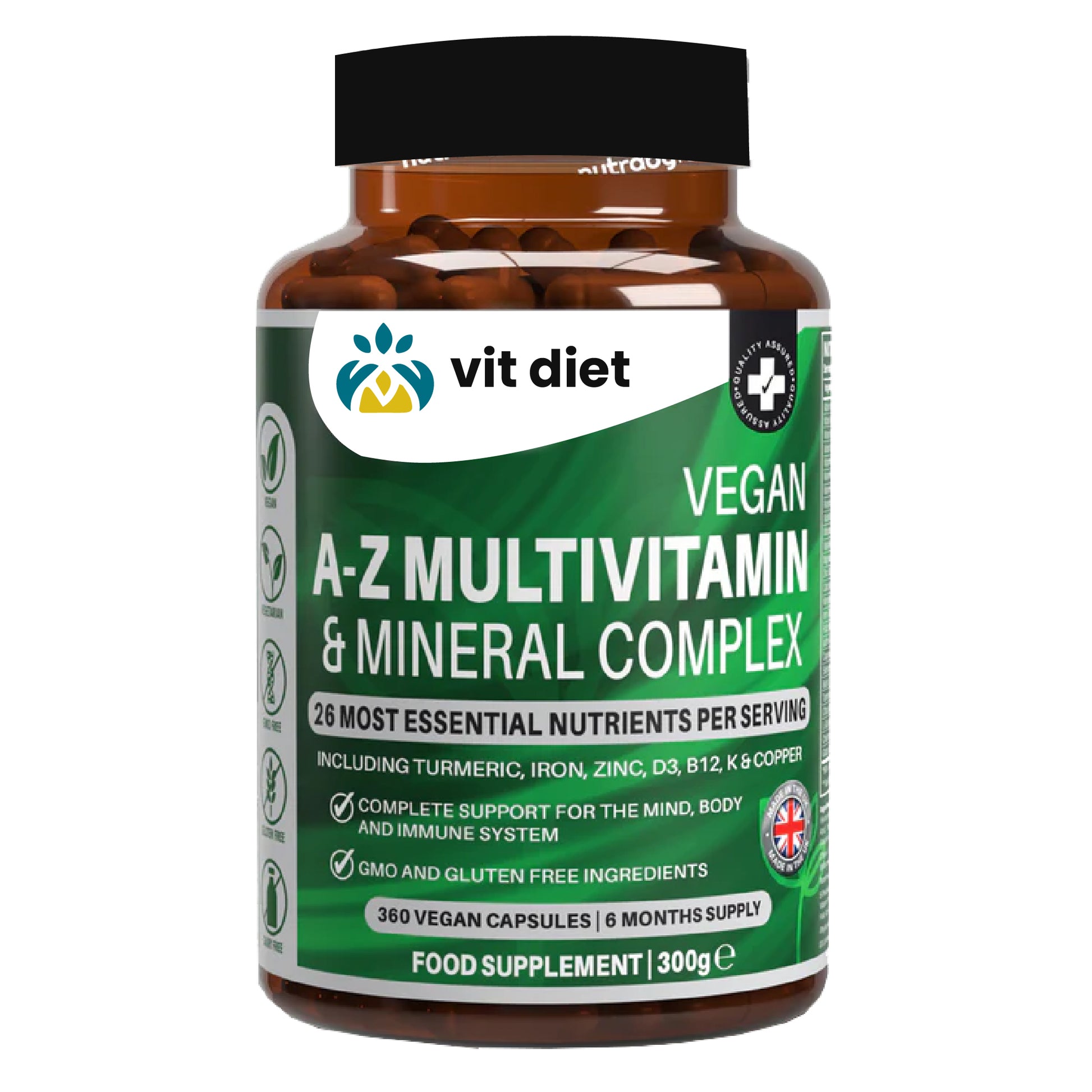 Vitdiet Vegan A–Z Multivitamin & Mineral Complex – 360 Capsules