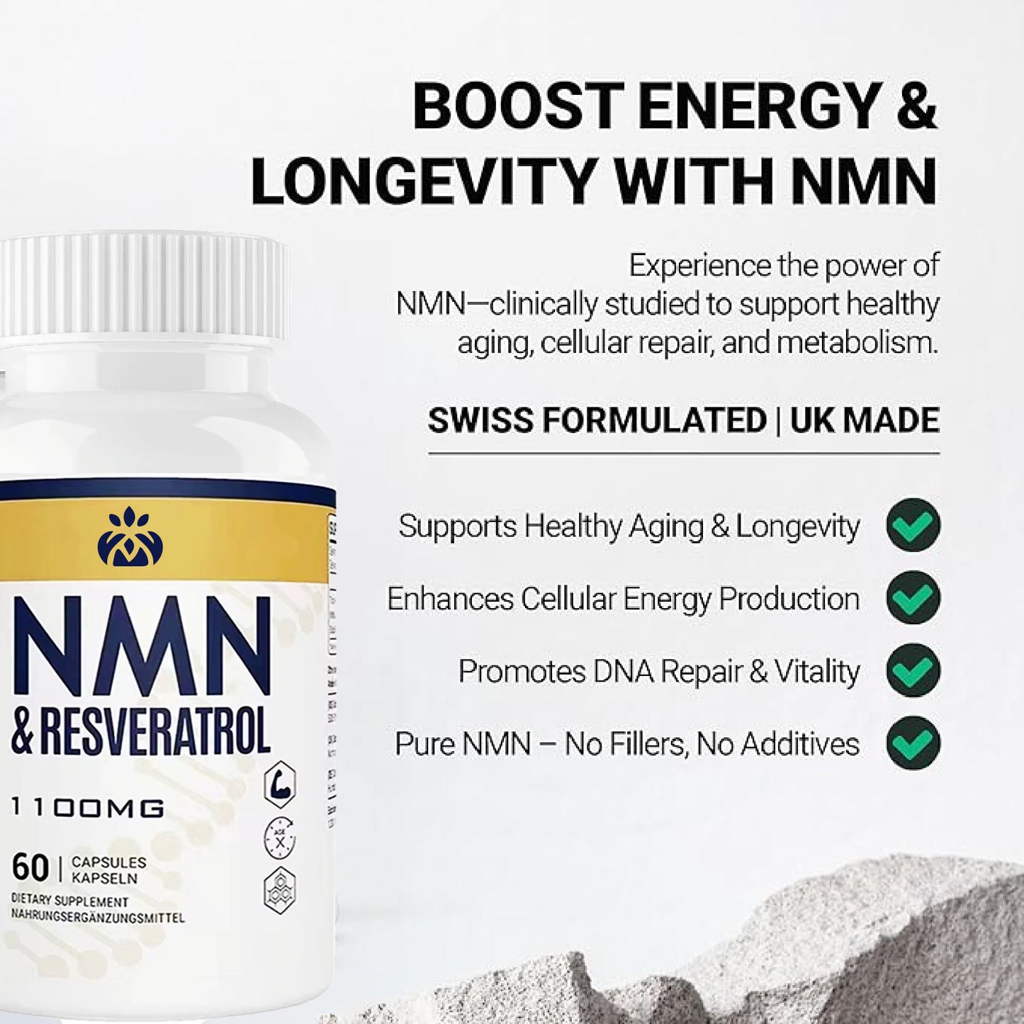 NMN Supplement – 600mg NAD+ Booster for Cellular Energy & Anti-Ageing