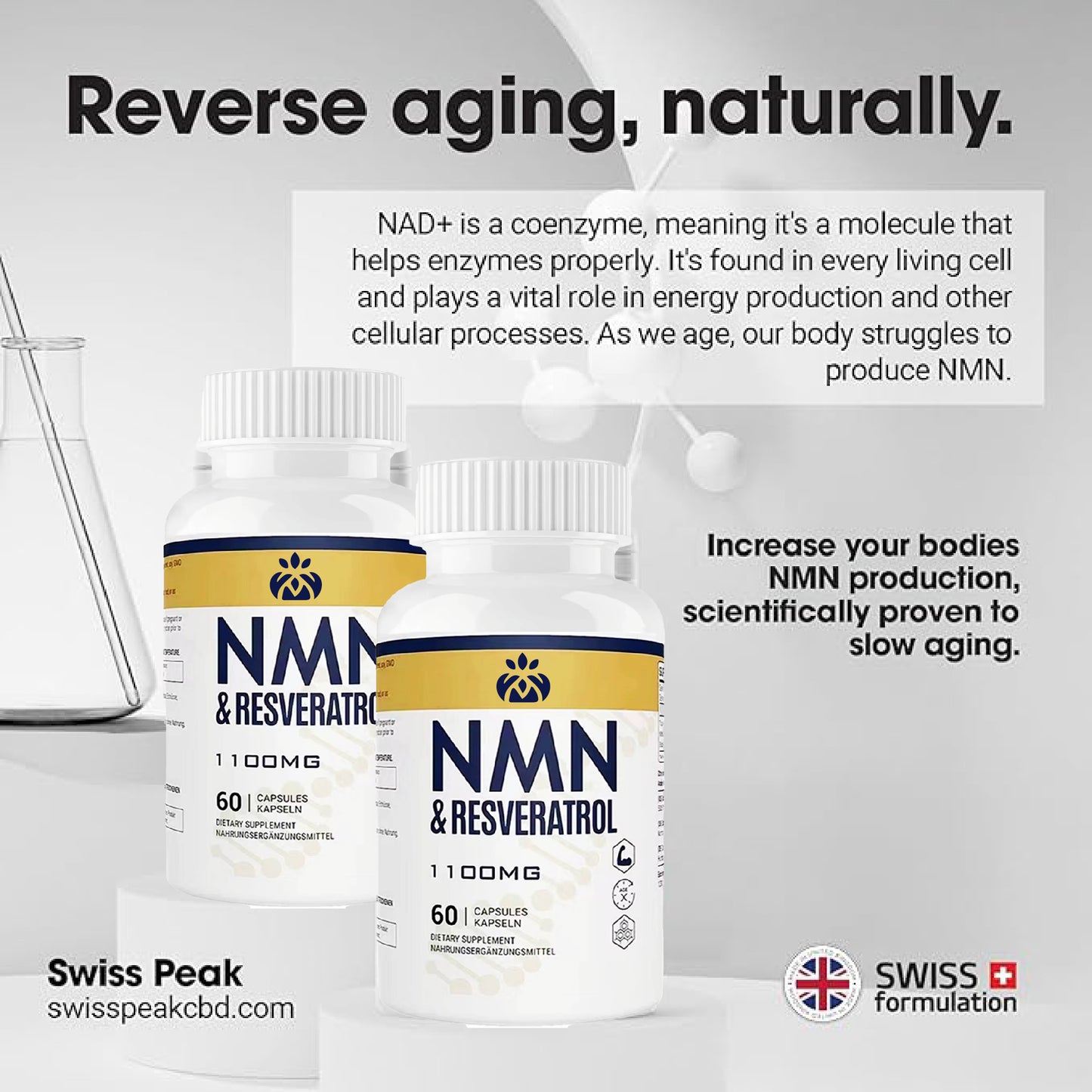 NMN Supplement – 600mg NAD+ Booster for Cellular Energy & Anti-Ageing