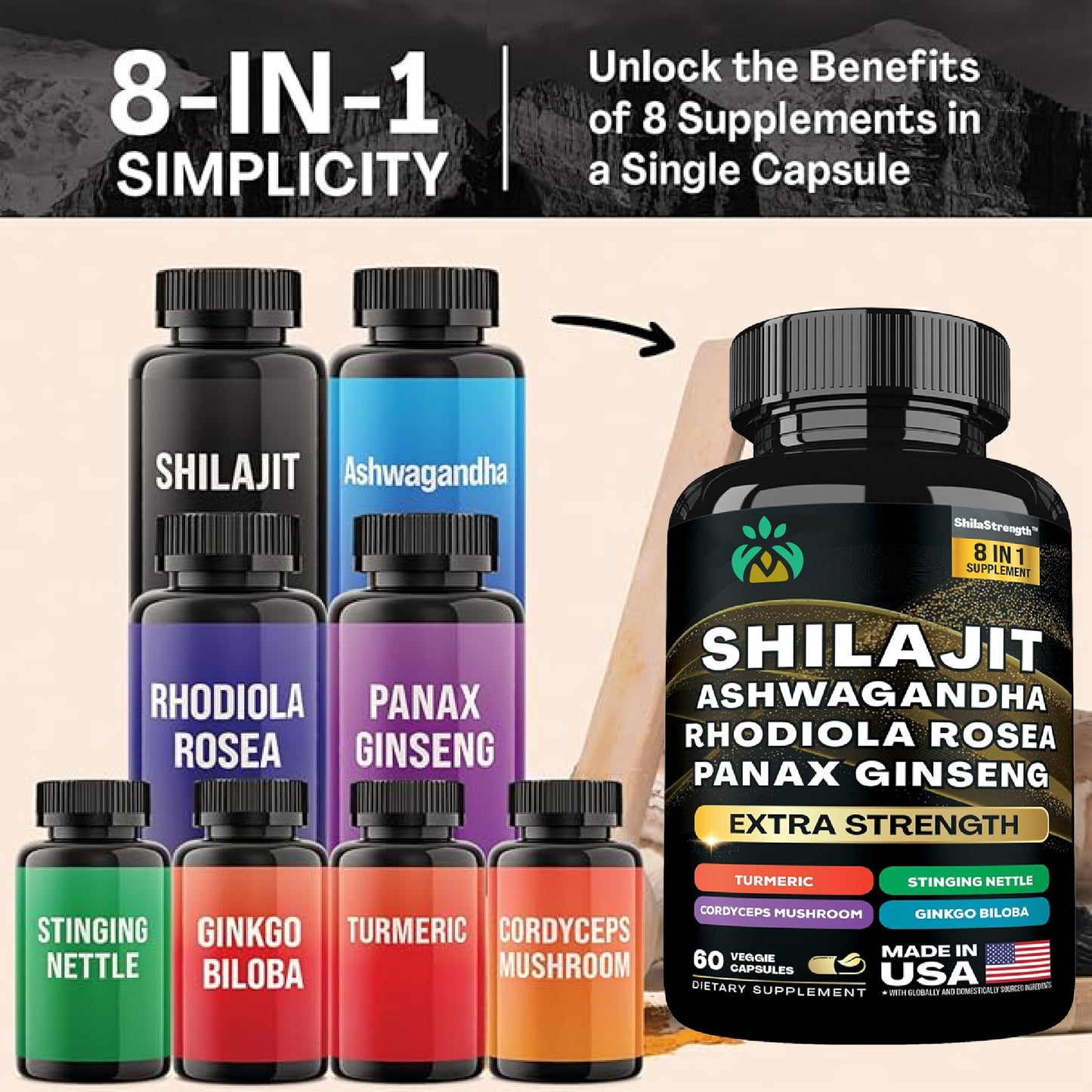 Shilajit Ashwagandha Capsules – Maximum Strength Adaptogen Complex
