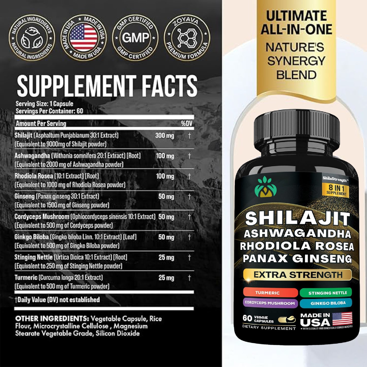 Shilajit Ashwagandha Capsules – Maximum Strength Adaptogen Complex