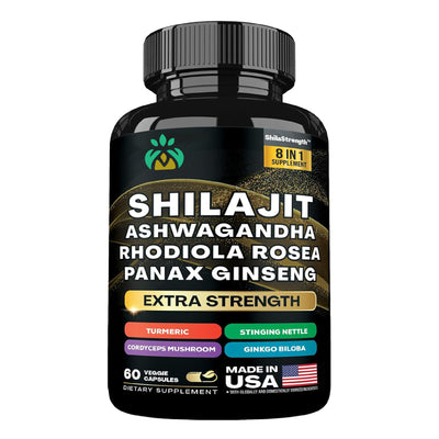 Shilajit Ashwagandha Capsules with Ginseng, Rhodiola & Cordyceps – 9000MG Strength Supplement UK