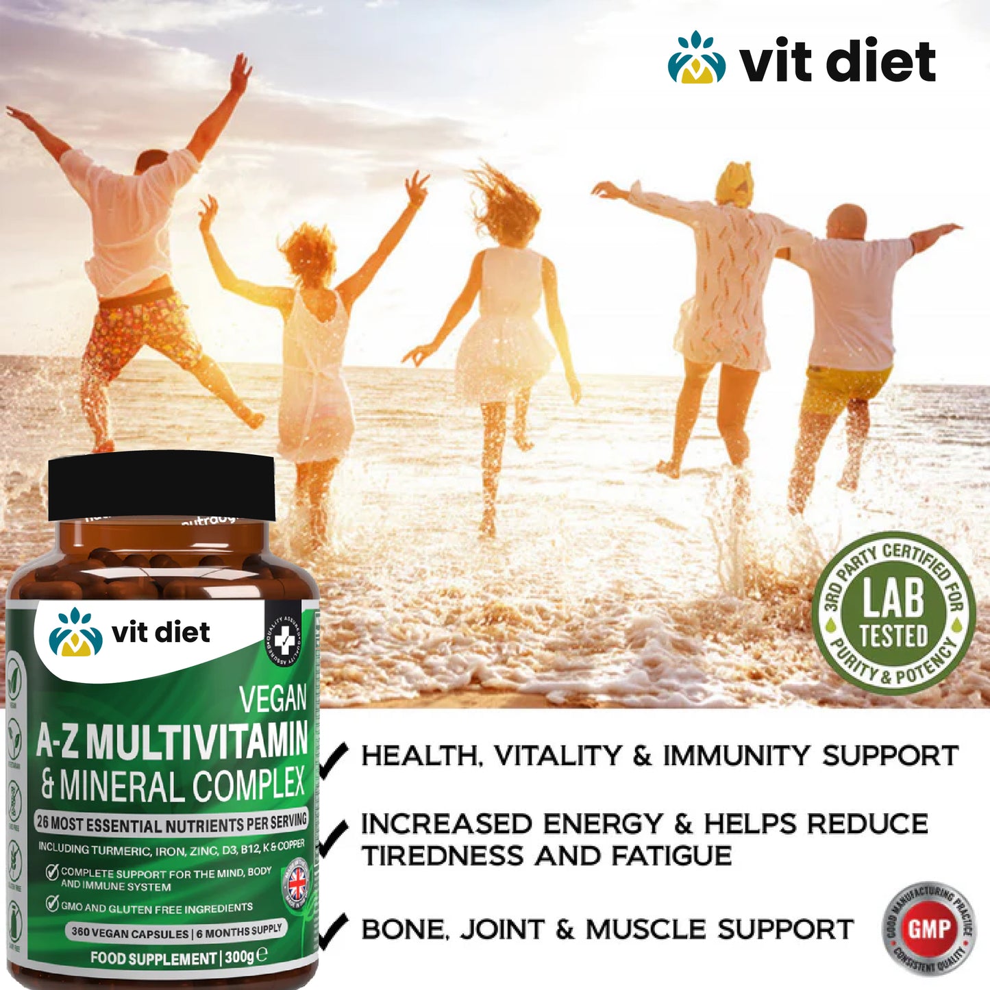 Vegan A–Z Multivitamin & Mineral Complex | 26 Essential Nutrients | Vitdiet UK