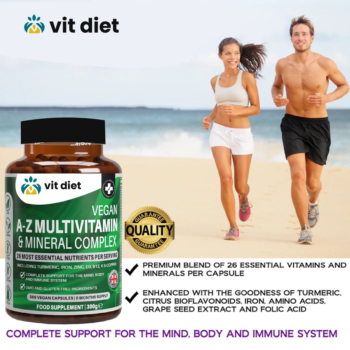 Vegan A–Z Multivitamin & Mineral Complex | 26 Essential Nutrients | Vitdiet UK