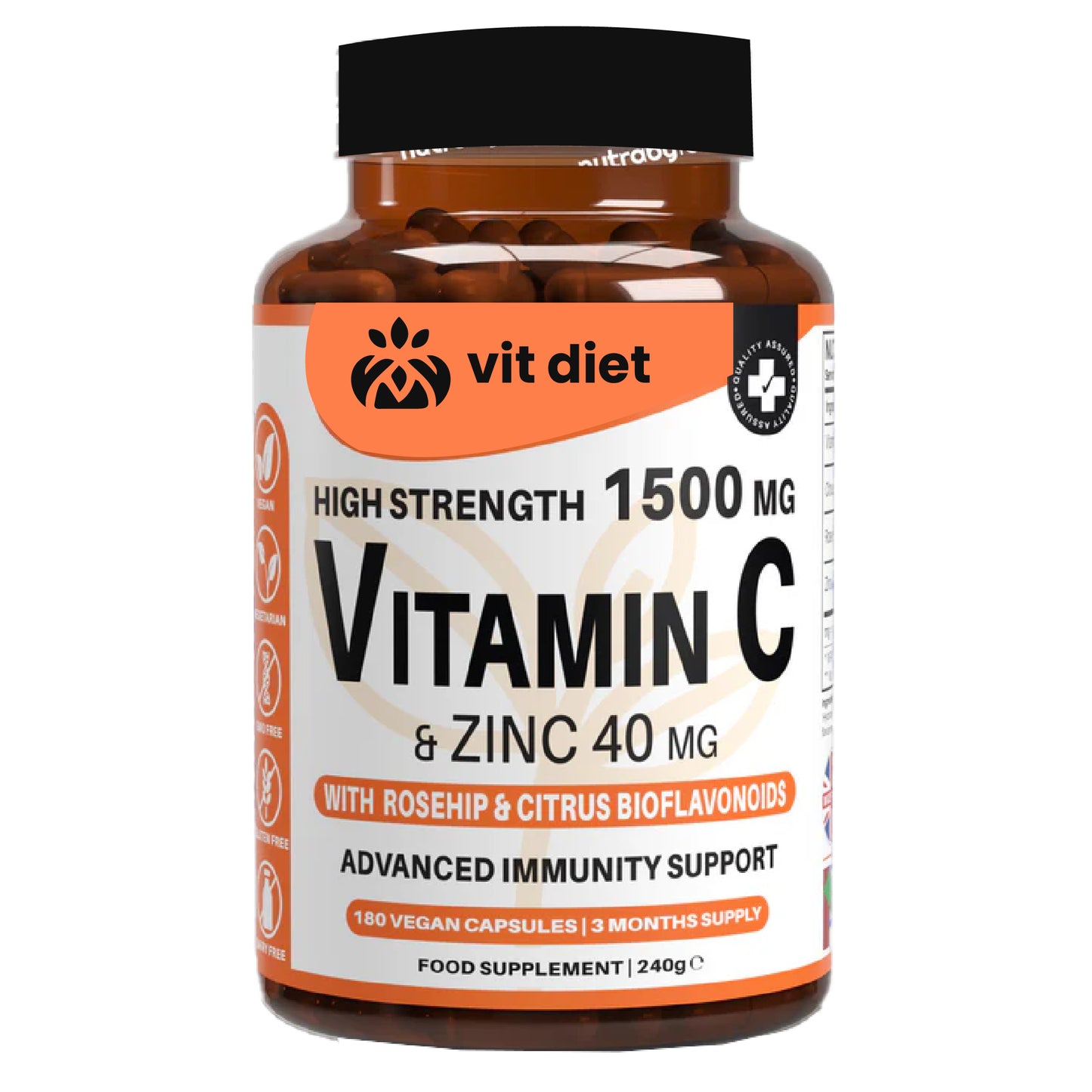 High Strength Vitamin C with Zinc – Vegan Capsules | Advanced Immunity Support | Vitdiet UK